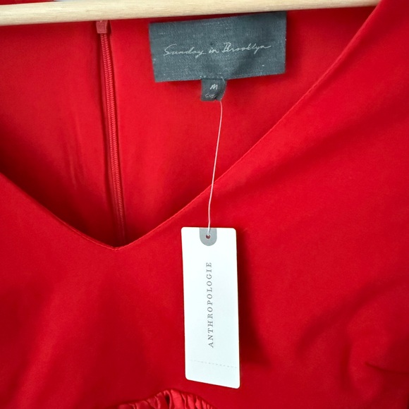 Anthropologie Sunday in Brooklyn Vibrant Red Heart Ruffle Cap Sleeves Blouse NWT - Picture 2 of 7